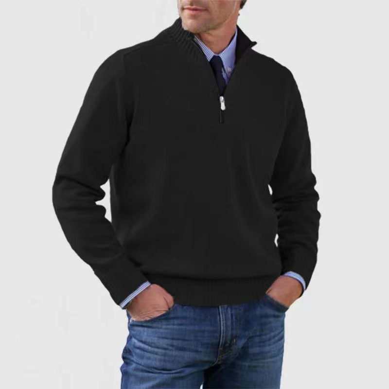 Men's cotton turtleneck sweater with zipper closure.