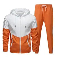 Men's color-blocked drawstring zip-up hoodie and sweatpants