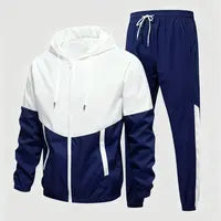Men's color-blocked drawstring zip-up hoodie and sweatpants