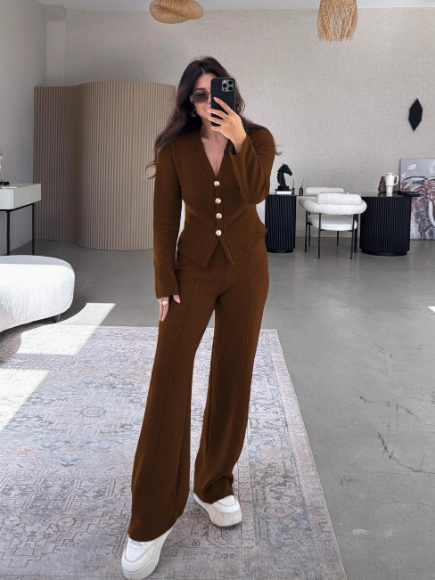 Women’s Casual Knitted Cardigan & Pants Set