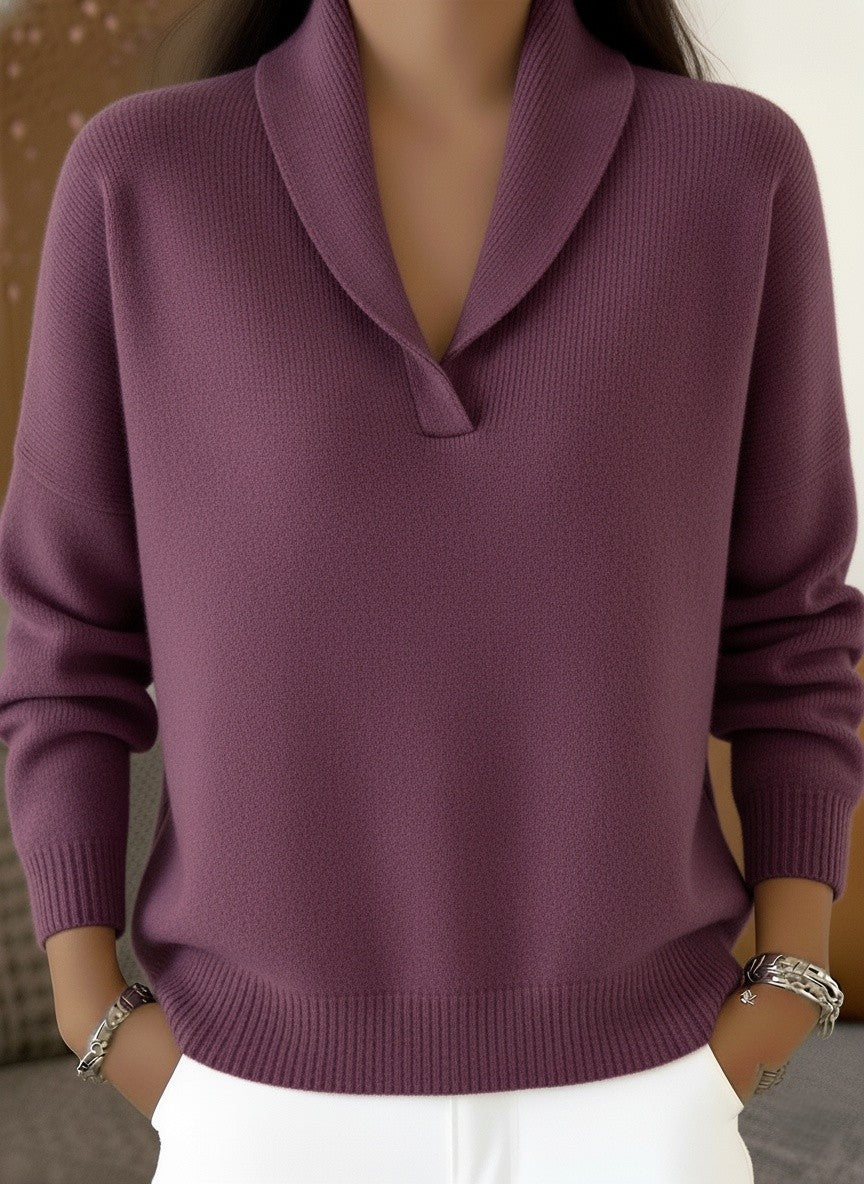 CLEARANCE SALE🔥Women's Elegant 80s Shawl Collar Solid Color Pullover Sweater Top