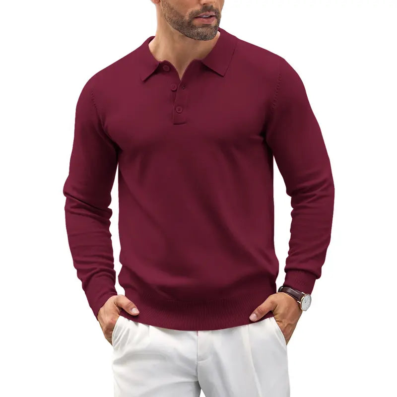 Men's wear Knit Polo Shirts Casual Long Sleeve