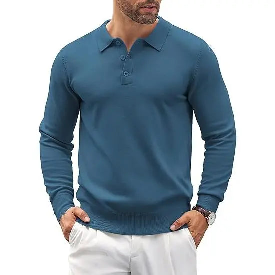 Men's wear Knit Polo Shirts Casual Long Sleeve
