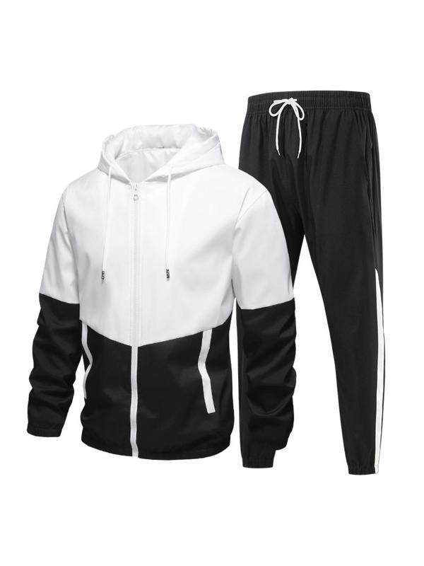 Men's color-blocked drawstring zip-up hoodie and sweatpants